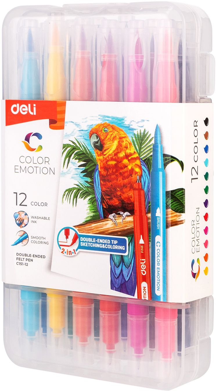 Фломастеры Deli EC151-12 Color Emotion 12цв. пластиковая коробка (12шт.) — миниатюра 7