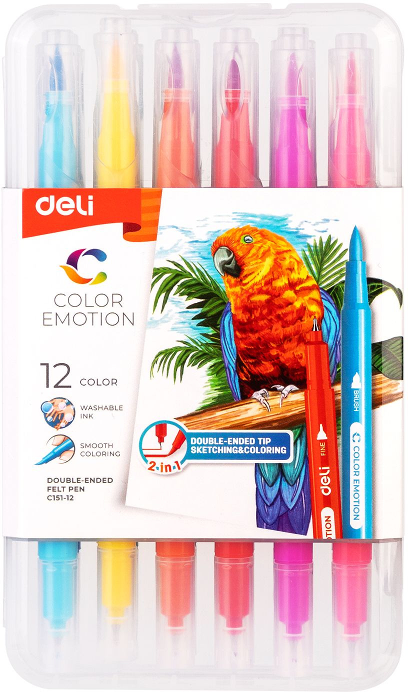 Фломастеры Deli EC151-12 Color Emotion 12цв. пластиковая коробка (12шт.) — миниатюра 8