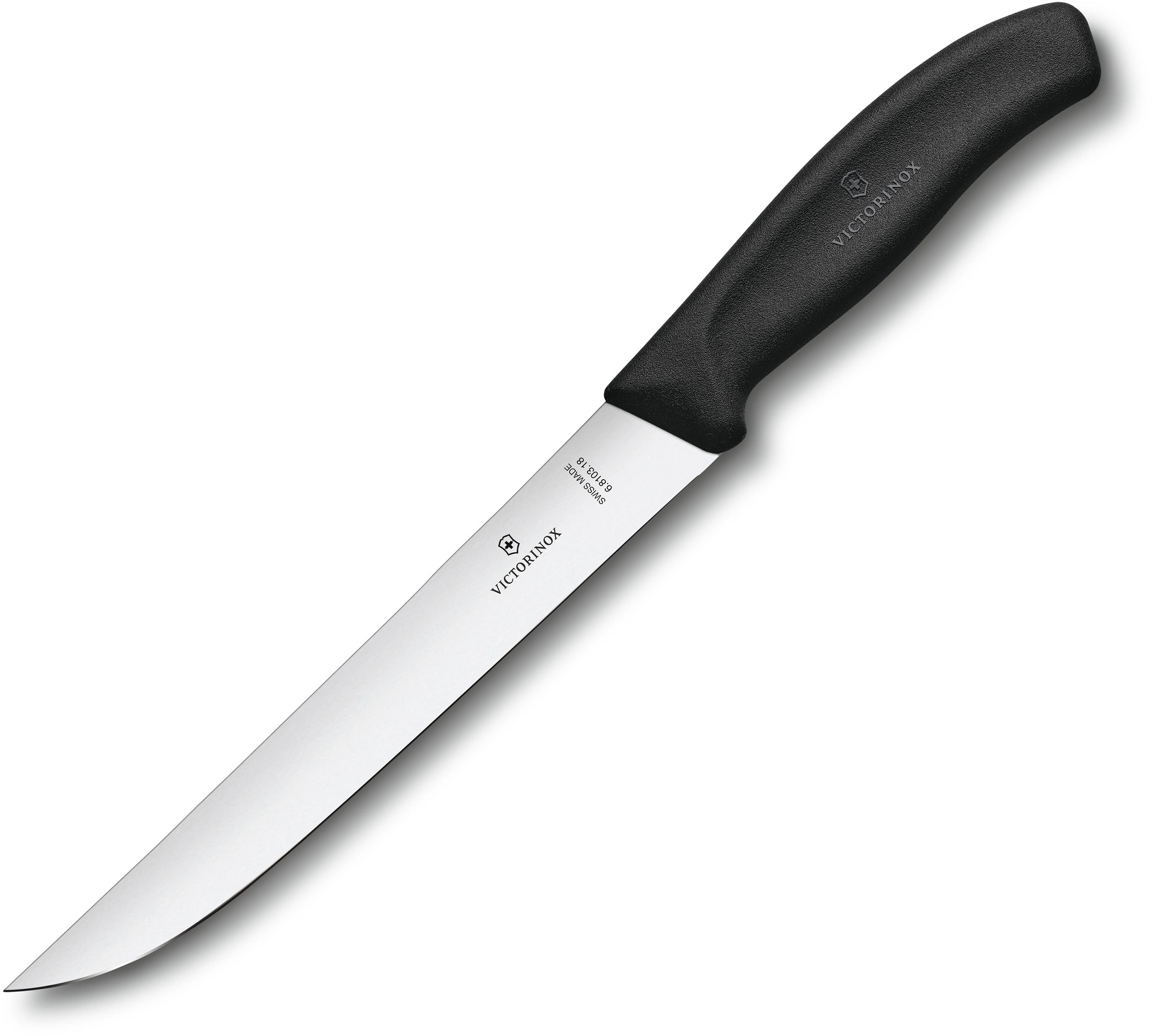 Нож кухонный Victorinox Swiss Classic (6.8103.18B) стальной разделочный лезв.180мм прямая заточка черный блистер — миниатюра 3