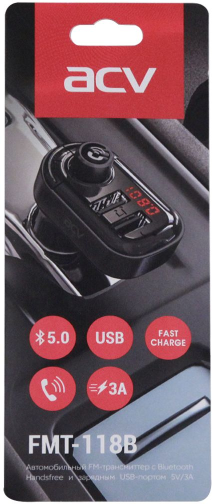 Автомобильный FM-модулятор ACV FMT-118B черный BT USB (37399) — миниатюра 4