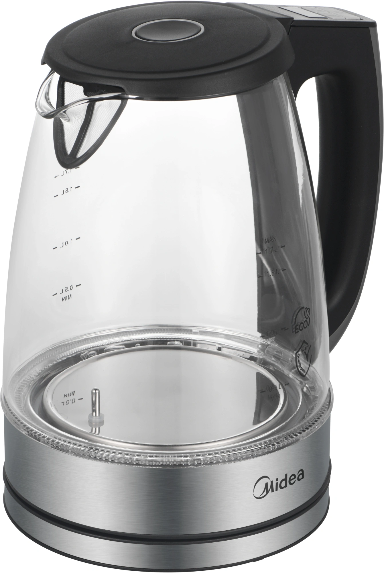 Чайник электрический Midea MK-8019 1.7л. 2200Вт серебристый/черный корпус: стекло — миниатюра 14