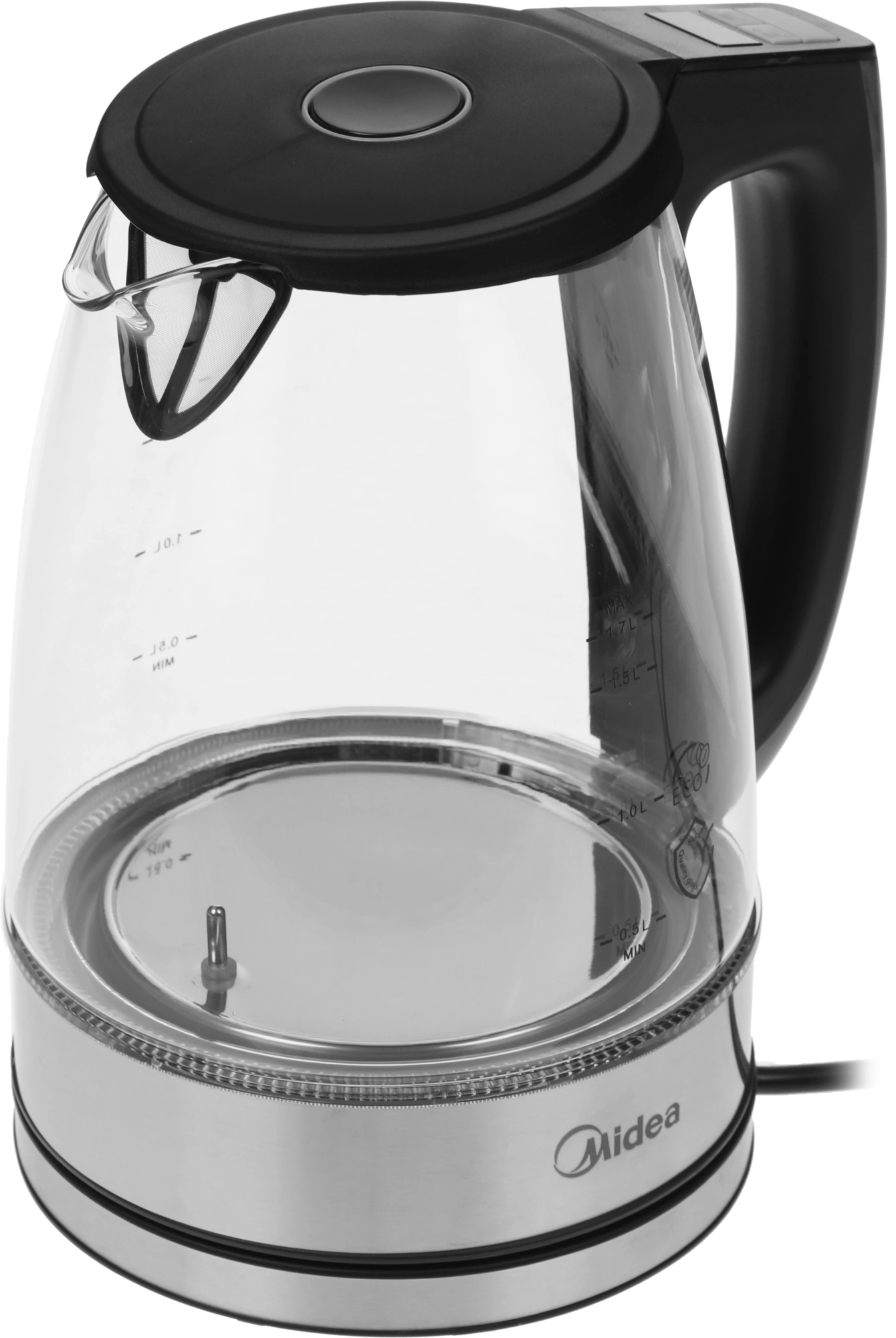 Чайник электрический Midea MK-8019 1.7л. 2200Вт серебристый/черный корпус: стекло — миниатюра 2