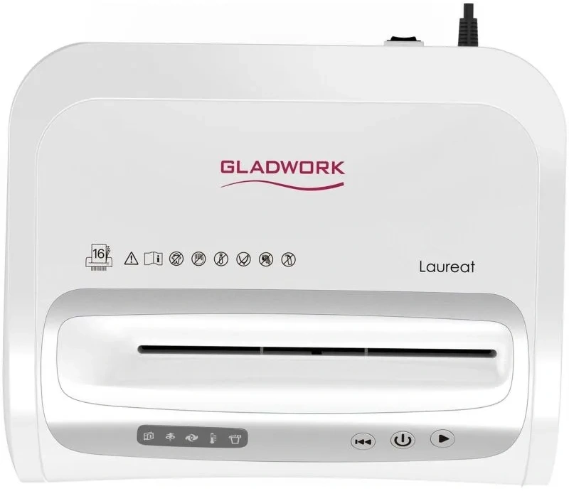 Шредер Gladwork Laureat P-25HCD серый (секр.P-4) фрагменты 25лист. 27лтр. скрепки скобы пл.карты CD — миниатюра 3