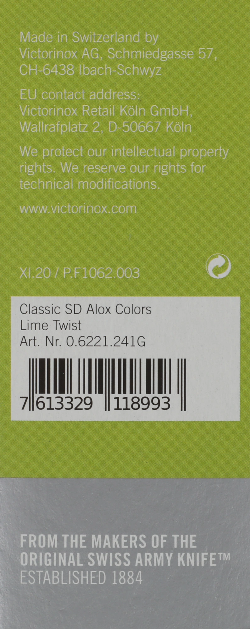 Нож перочинный Victorinox Classic SD Alox Lime Twist (0.6221.241G) 58мм 5функц. подар.коробка — миниатюра 8