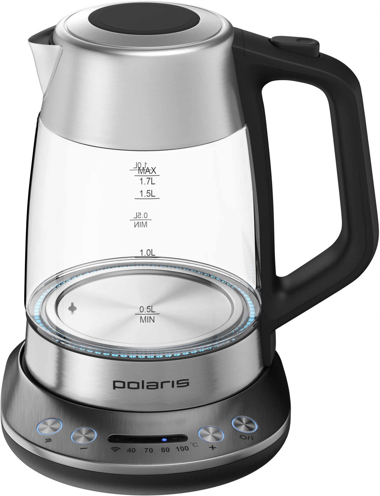 Чайник электрический Polaris PWK 1775CGLD 1.7л. 1850Вт серебристый/черный корпус: стекло/металл/пластик — миниатюра 14