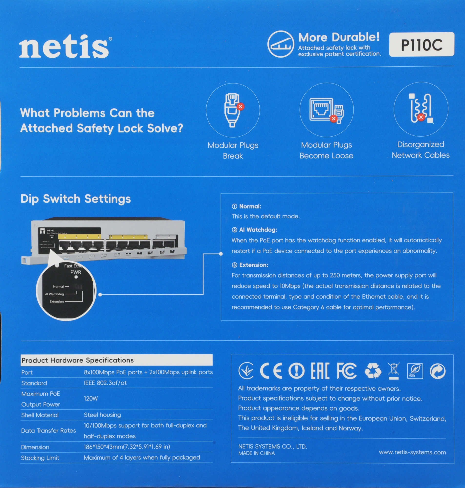Коммутатор Netis P110C (L2) 10x100Мбит/с 8PoE+ 120W неуправляемый — миниатюра 15