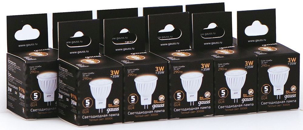 Лампа светодиодная Gauss Black 3Вт цок.:GU4 рефлек. 220B св.свеч.бел.теп. MR11 (упак.:10шт) (132517103) — миниатюра 3