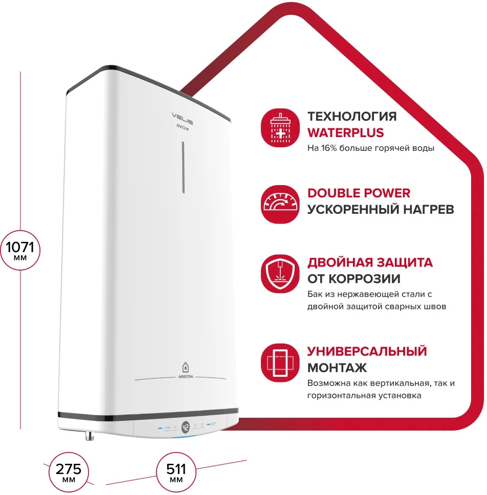 Водонагреватель Ariston Velis Tech Inox PW ABSE 80 2.5кВт 80л электрический настенный/белый — миниатюра 5