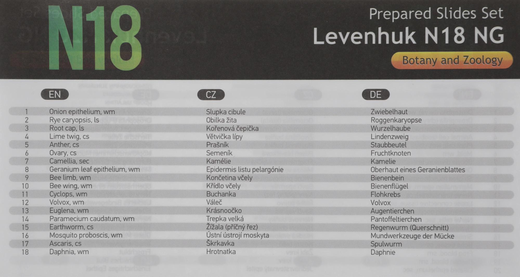 Набор микропрепаратов Levenhuk N18 NG 83предм. прозрачный/черный/оранжевый (29276) — миниатюра 5
