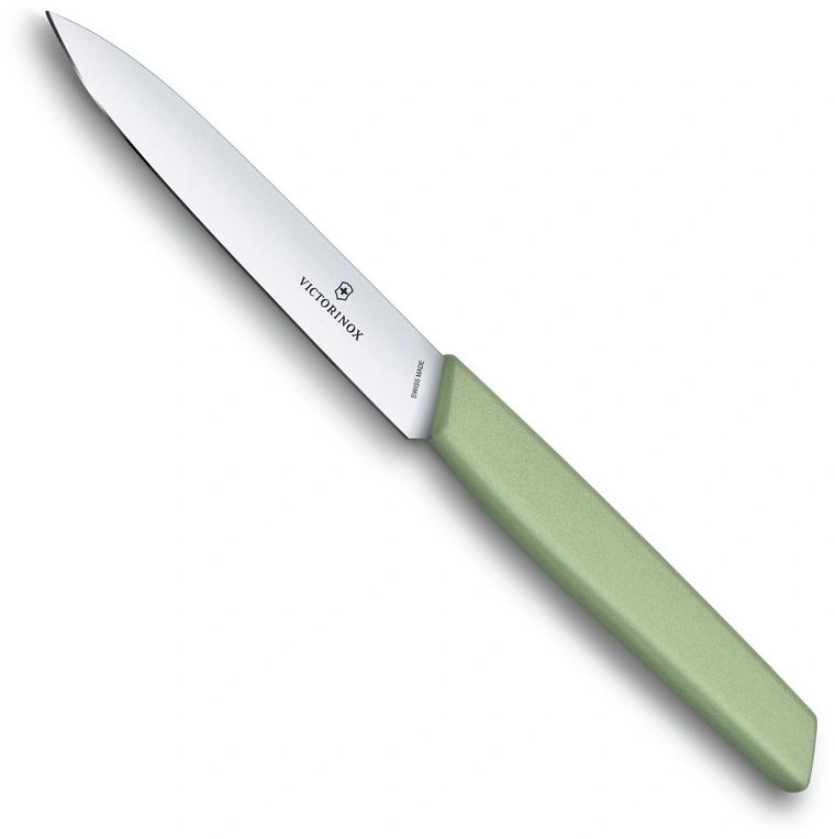 Нож кухонный Victorinox Swiss Modern (6.9006.1042) стальной универсальный лезв.100мм прямая заточка зеленый — миниатюра 4