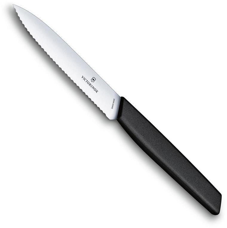 Нож кухонный Victorinox Swiss Modern (6.9003.10W) стальной универсальный лезв.100мм серрейт. заточка черный — миниатюра 4