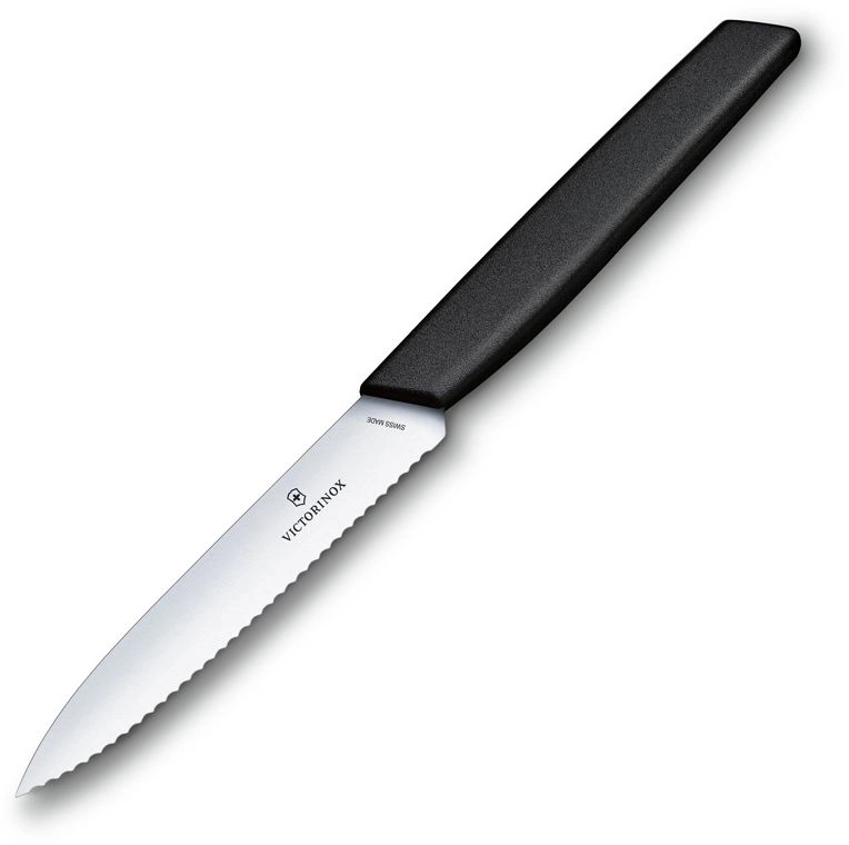 Нож кухонный Victorinox Swiss Modern (6.9003.10W) стальной универсальный лезв.100мм серрейт. заточка черный — миниатюра 3