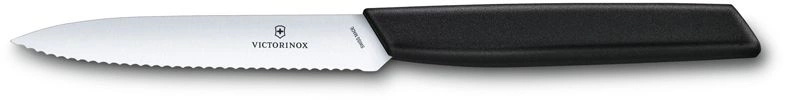 Нож кухонный Victorinox Swiss Modern (6.9003.10W) стальной универсальный лезв.100мм серрейт. заточка черный