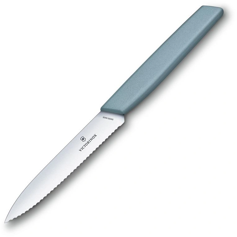 Нож кухонный Victorinox Swiss Modern (6.9006.10W21) стальной универсальный лезв.100мм серрейт. заточка голубой — миниатюра 3