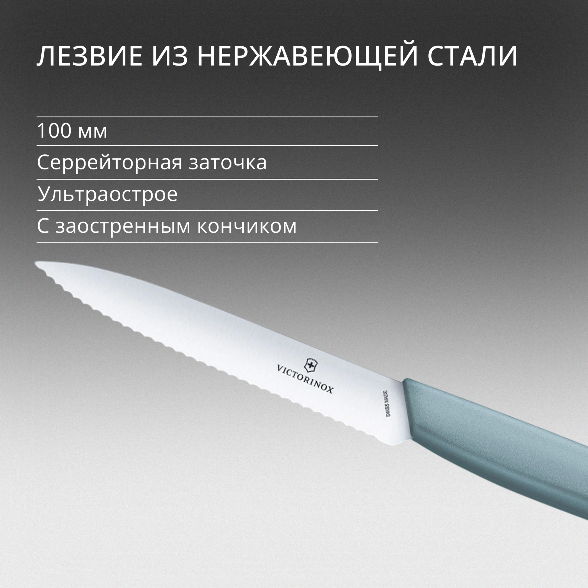 Нож кухонный Victorinox Swiss Modern (6.9006.10W21) стальной универсальный лезв.100мм серрейт. заточка голубой — миниатюра 7