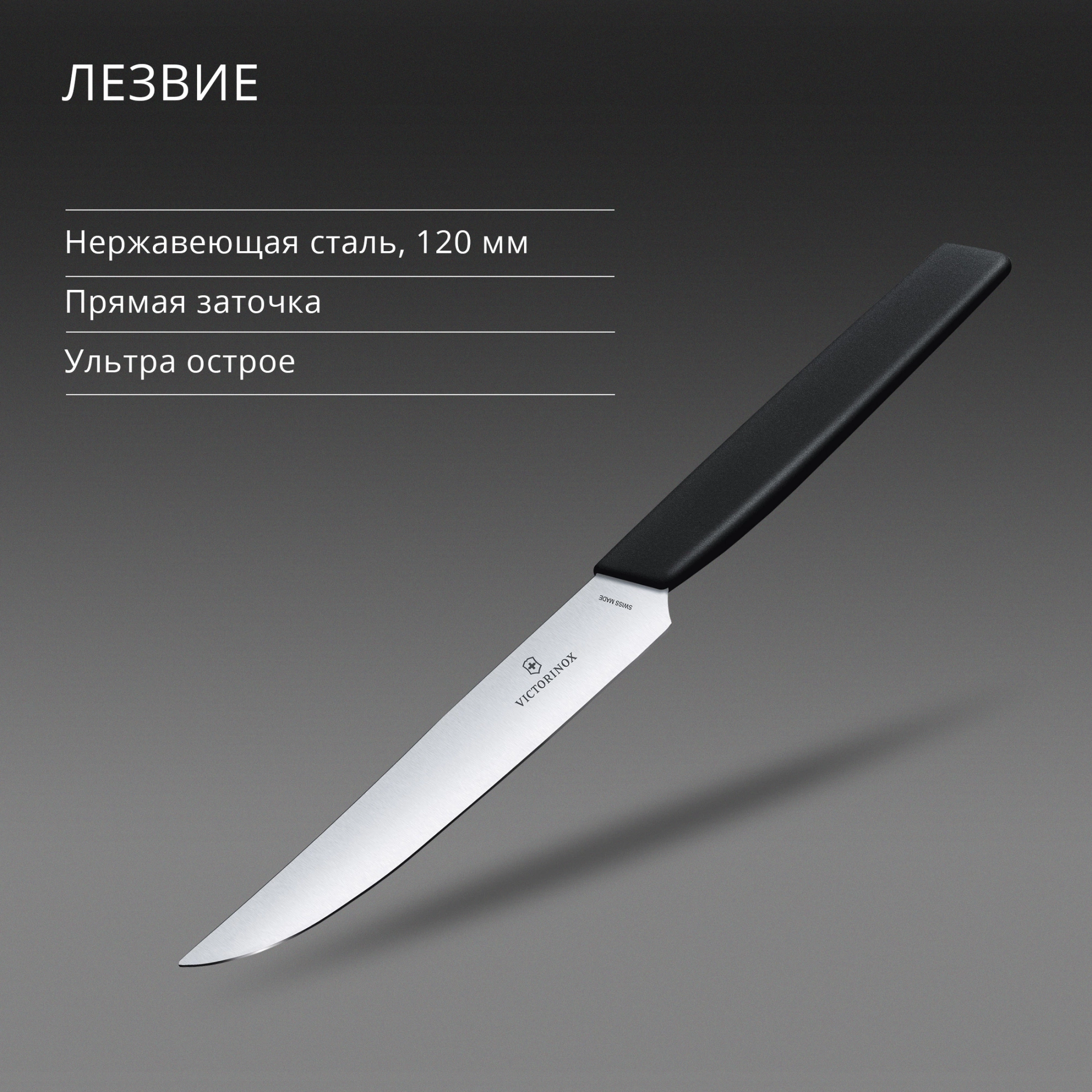 Нож кухонный Victorinox Swiss Modern (6.9003.12) стальной столовый для стейка лезв.120мм прямая заточка черный — миниатюра 6