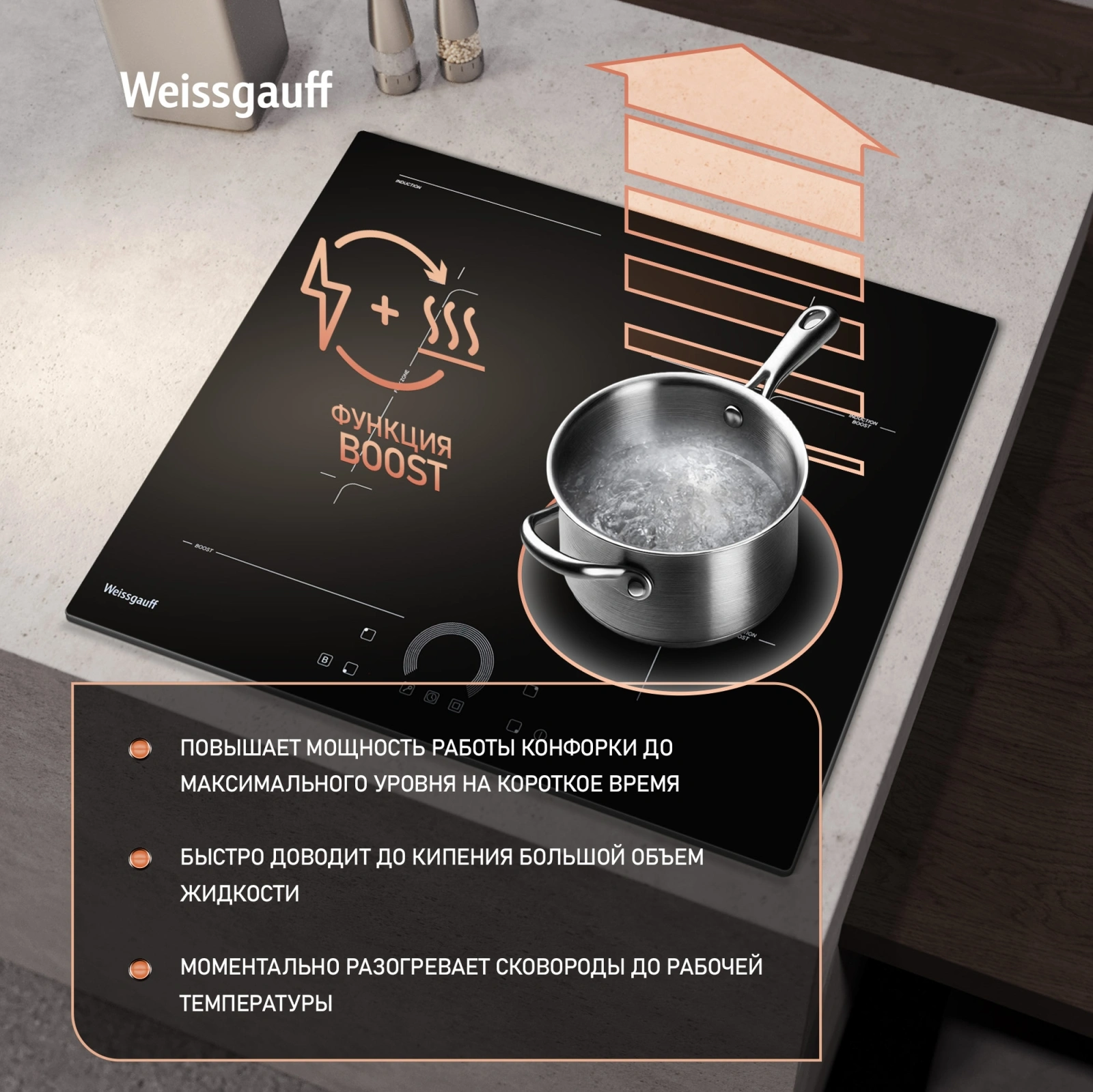 Индукционная варочная поверхность Weissgauff HI 643 BFZC черный — миниатюра 11