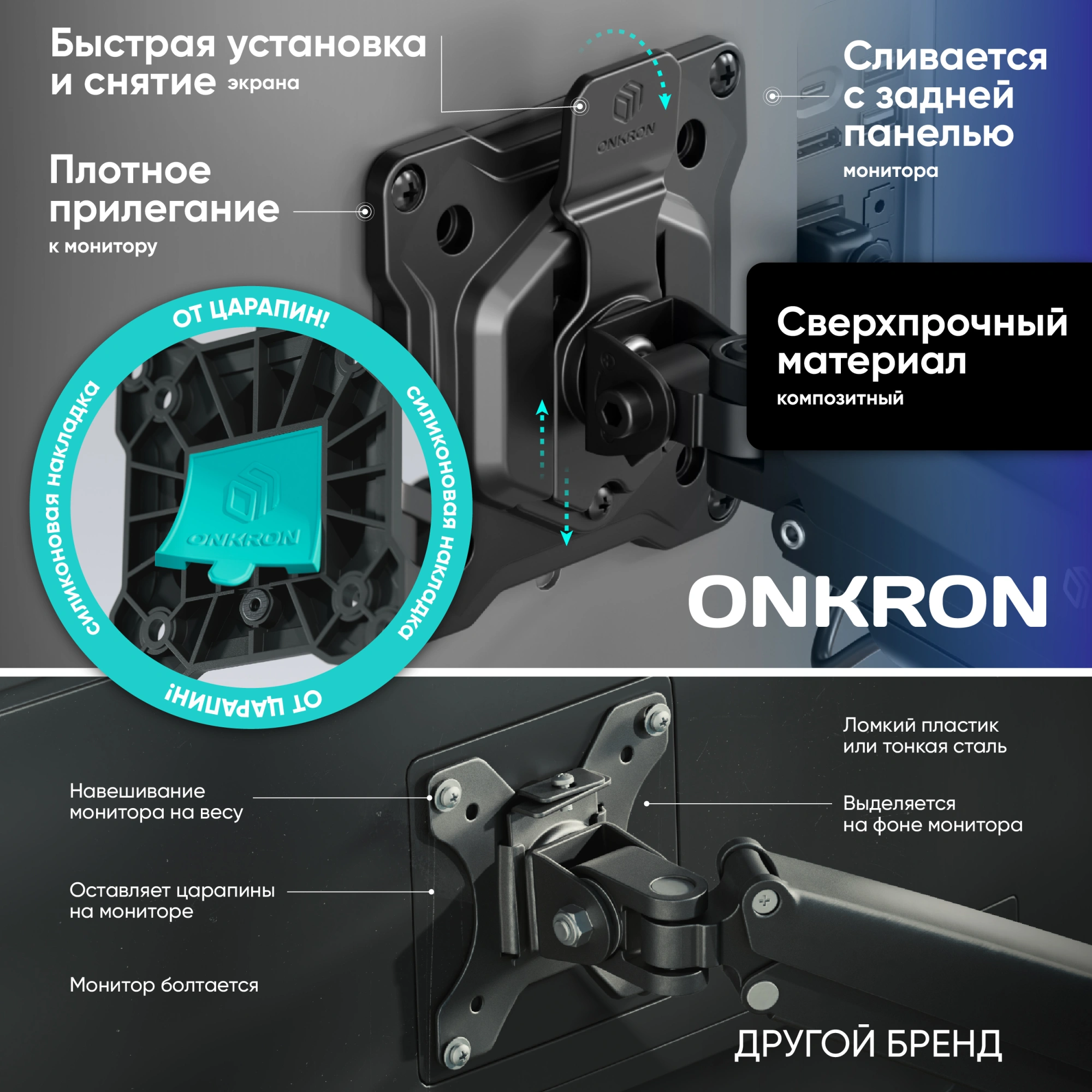 Кронштейн для мониторов Onkron G140 черный 13"-32" макс.16кг настольный поворот и наклон верт.перемещ. — миниатюра 7