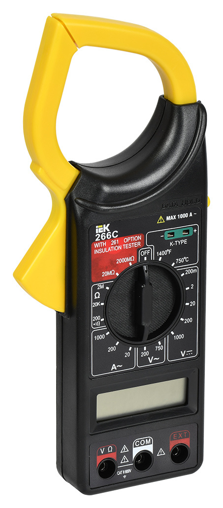 Клещи токоизмерительные IEK Expert 266C цифр. измер.ток:переменный черный/желтый (TCM-1C-266) — фото 1