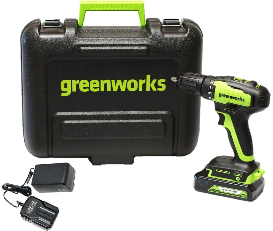 Дрель-шуруповерт Greenworks GD24DD35K2 аккум. патрон:быстрозажимной (кейс в комплекте) (3704007UA) — миниатюра 6