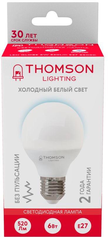 Лампа светодиодная Thomson TH-B2318 6Вт цок.:E27 шар 220B св.свеч.бел.хол. Globe (упак.:1шт) — миниатюра 4