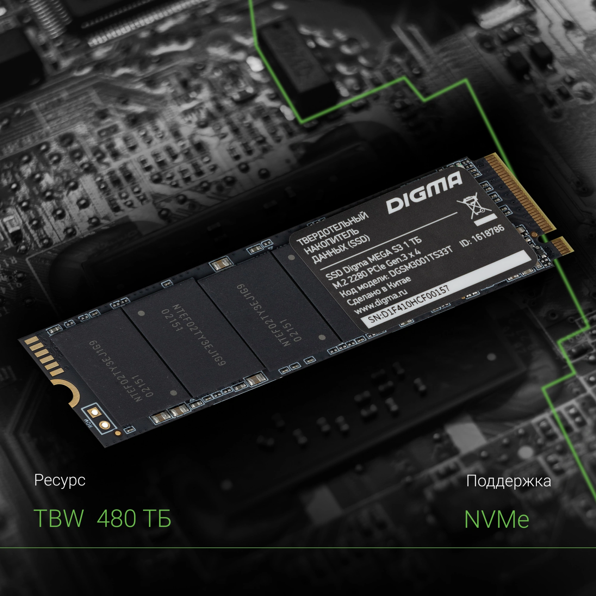 Накопитель SSD Digma PCIe 3.0 x4 1TB DGSM3001TS33T Mega S3 M.2 2280 — фото 1