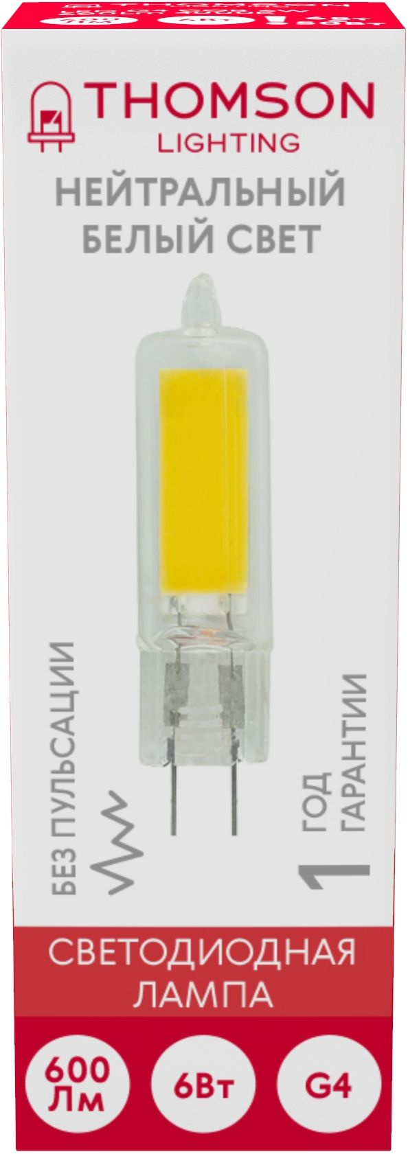 Лампа светодиодная Thomson TH-B4202 6Вт цок.:G4 капсул. 220B св.свеч.бел.нейт. (упак.:1шт) — миниатюра 2
