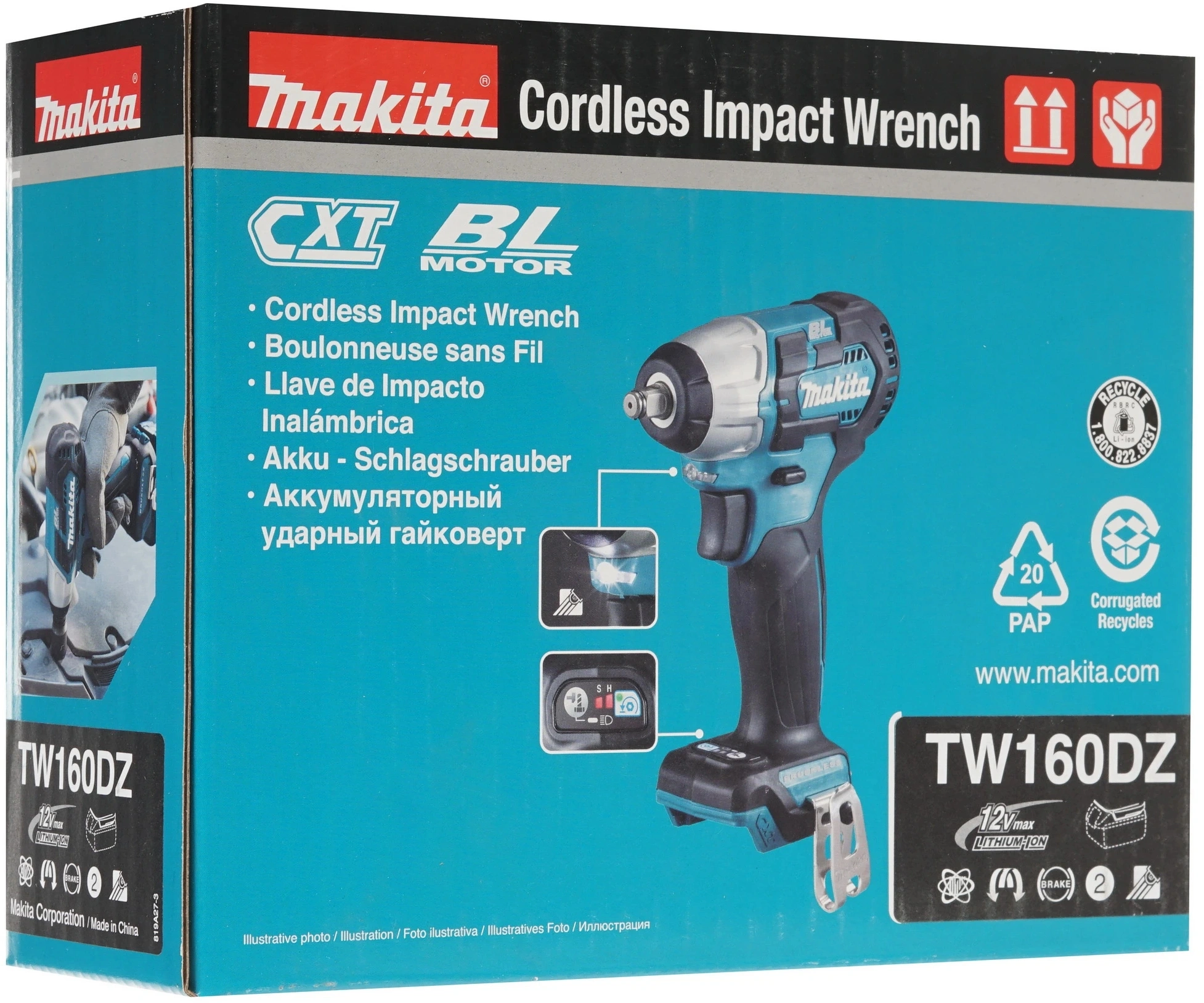 Гайковерт Makita TW160DZ аккум. патрон:квад.3/8" (кейс в комплекте) — миниатюра 8