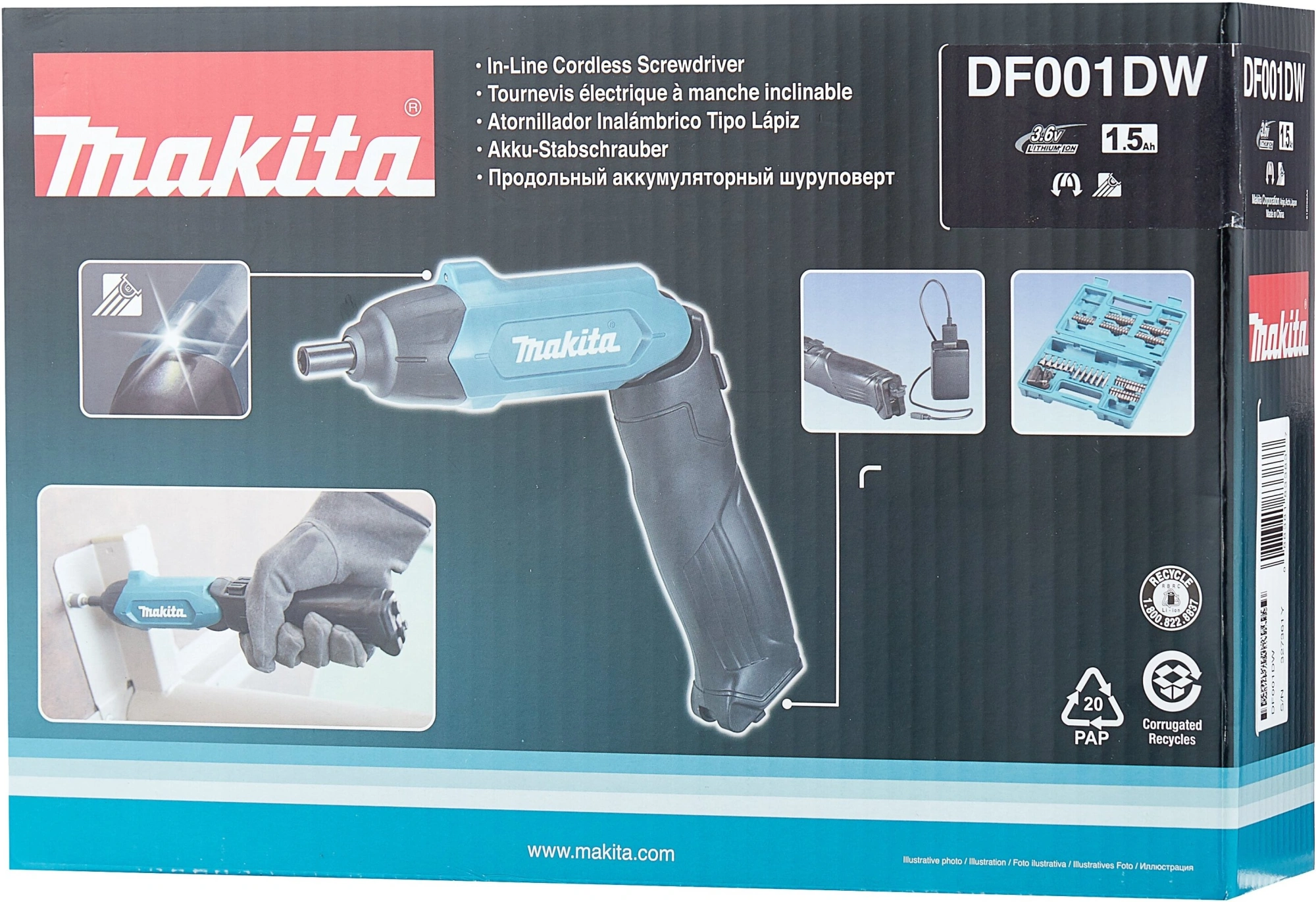 Отвертка аккум. Makita DF001DW аккум. патрон:шестигранник 6.35 мм (1/4) (кейс в комплекте) — миниатюра 6