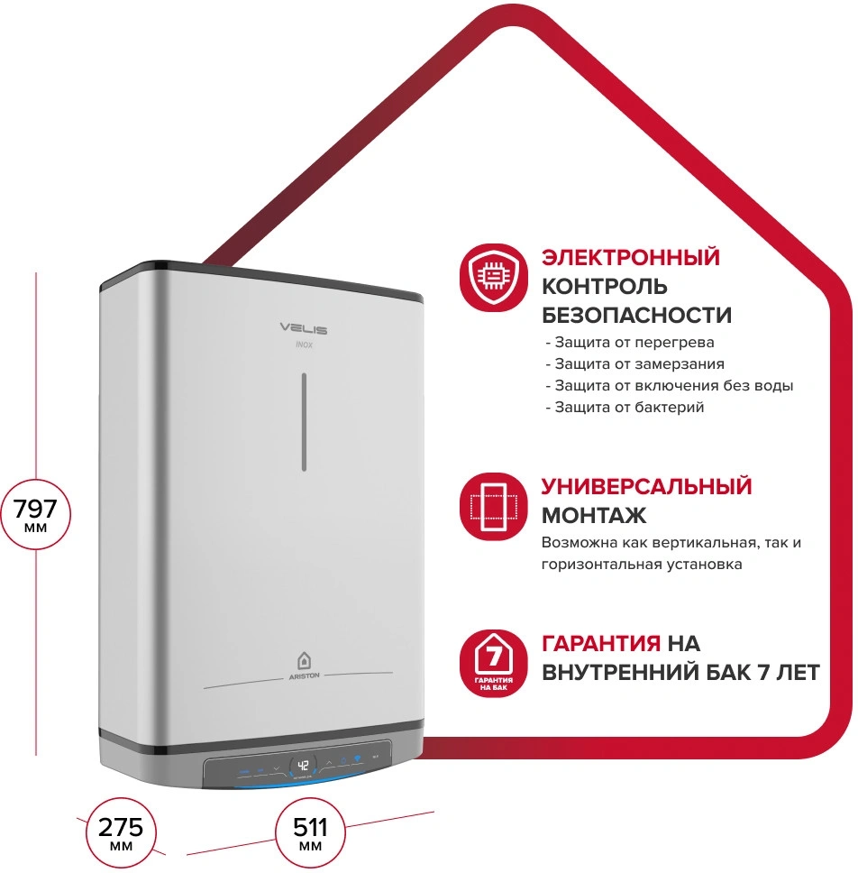 Водонагреватель Ariston Velis Lux Inox PW ABSE WIFI 50 2.5кВт 50л электрический настенный/серый — миниатюра 5