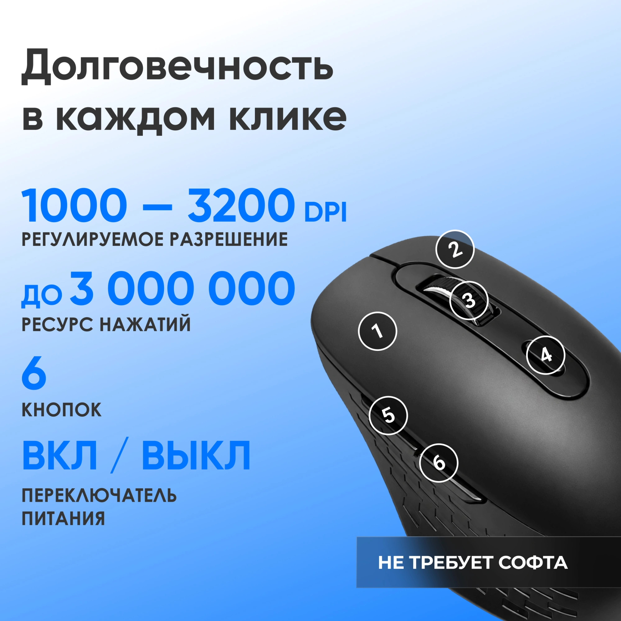 Мышь Оклик 417MW черный оптическая 3200dpi silent беспров. BT/Radio USB 6but (1677300) — миниатюра 11