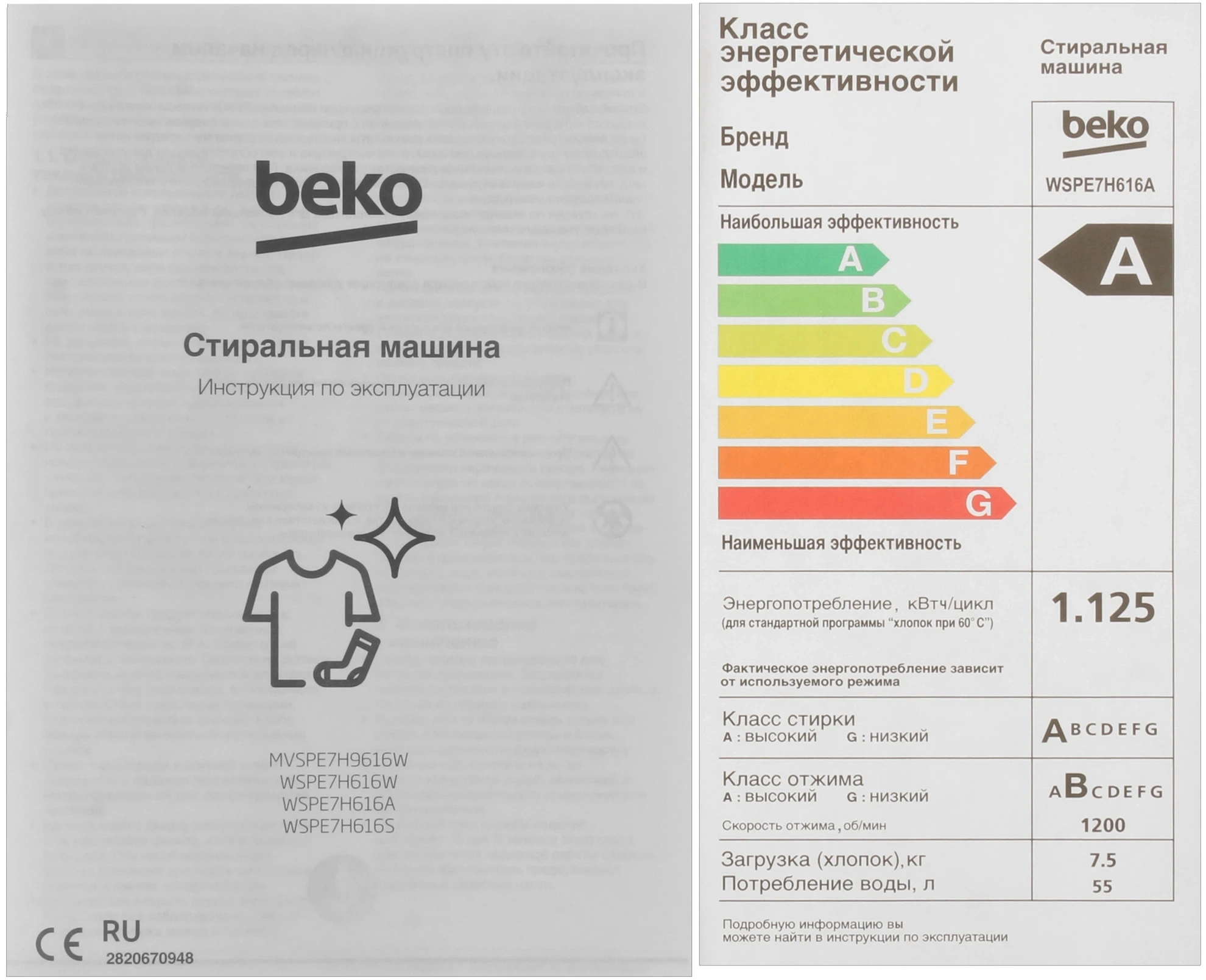 Стиральная машина Beko WSPE7H616A класс: A+++ загр.фронтальная макс.:7.5кг антрацит инвертор — миниатюра 8