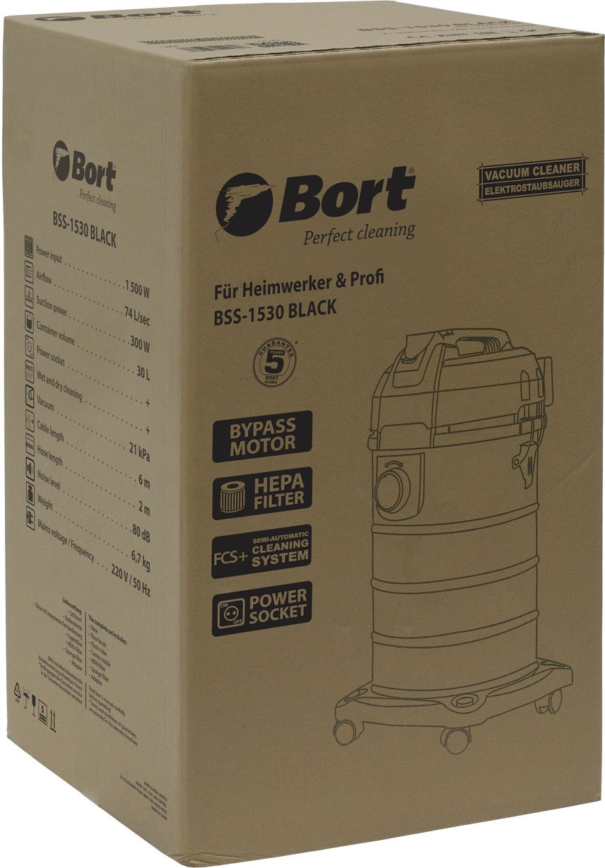 Строительный пылесос Bort BSS-1530 1500Вт (уборка: сухая/влажная/выдув/сбор воды) черный — миниатюра 13
