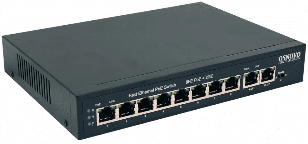 Коммутатор Osnovo SW-20820(120W) (L2) 8x100Мбит/с 2x1Гбит/с 8PoE 120W неуправляемый — фото 1