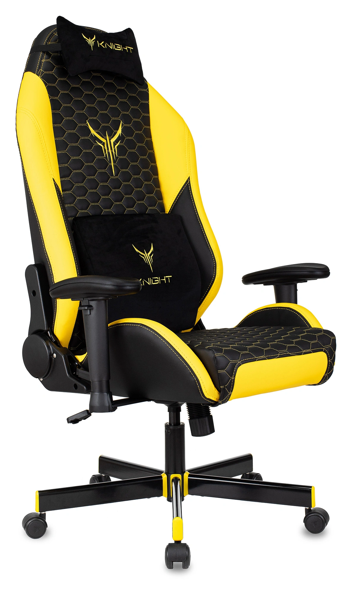 Кресло игровое Knight Neon черный/желтый соты экокожа с подголов. крестов. металл — фото 1