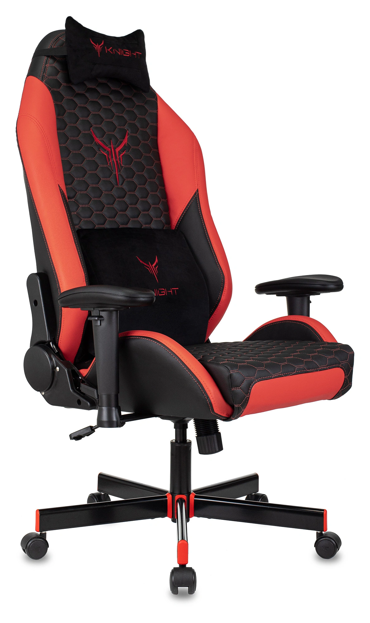 Кресло игровое Knight Neon черный/красный соты экокожа с подголов. крестов. металл — фото 1