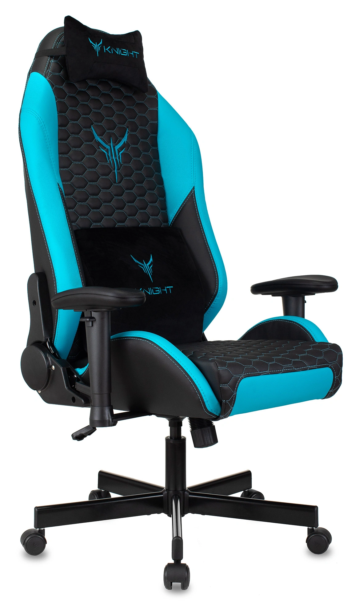 Кресло игровое Knight Neon черный/голубой соты экокожа с подголов. крестов. металл — фото 1