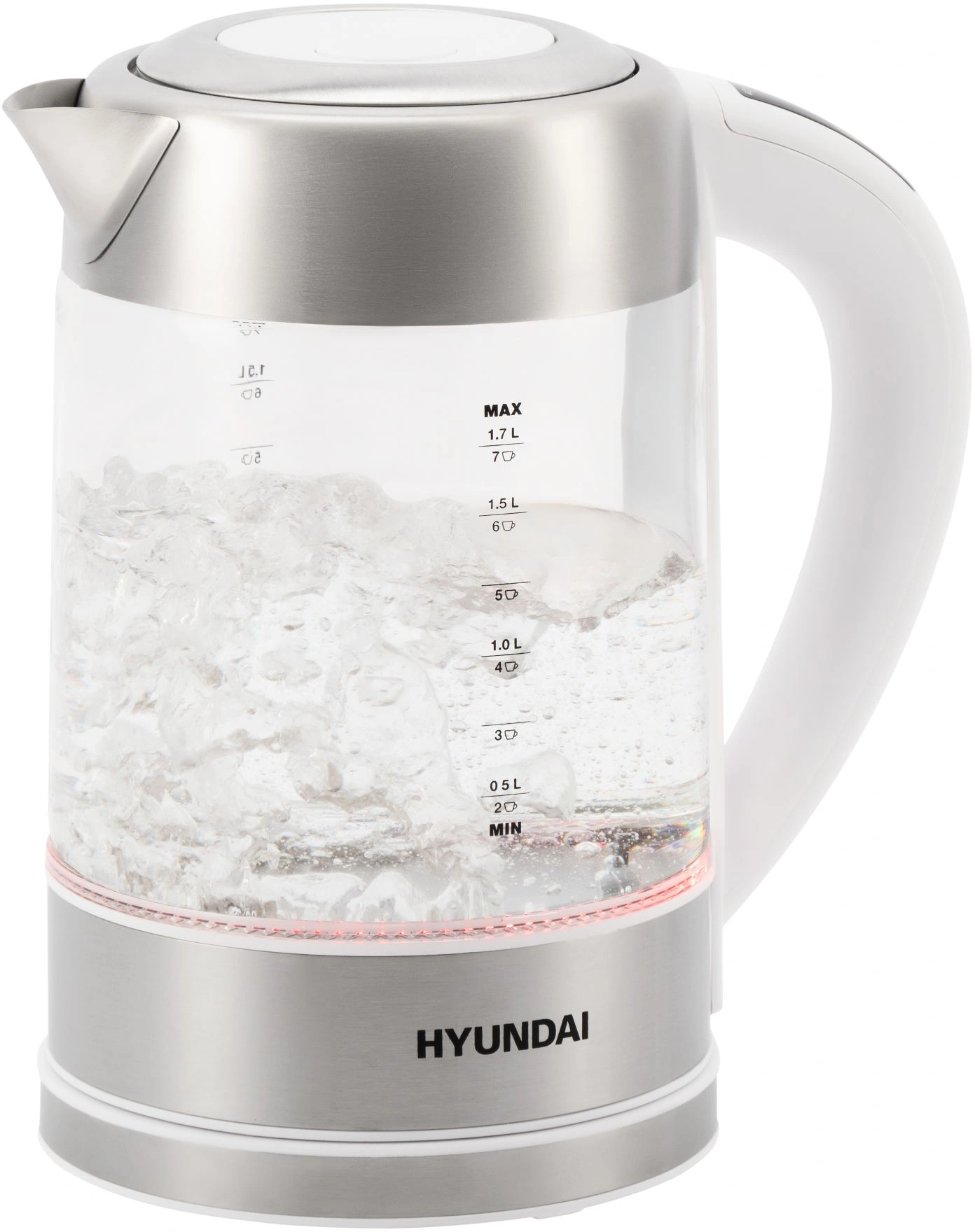 Чайник электрический Hyundai HYK-S5807 1.7л. 2200Вт белый/серебристый корпус: стекло/металл — миниатюра 6