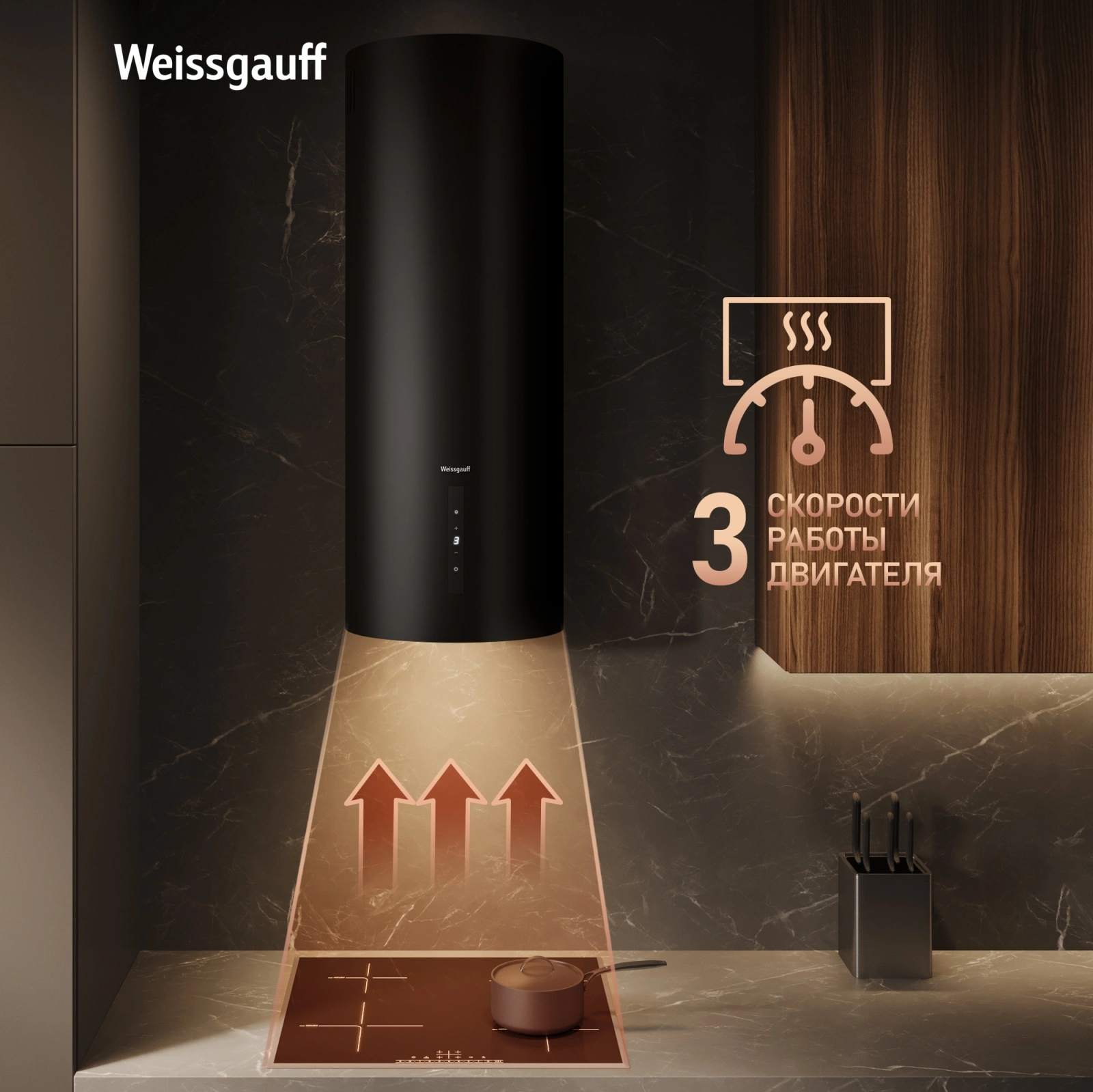 Вытяжка каминная Weissgauff Tubus 90 Black Edition черный управление: кнопочное (1 мотор) — миниатюра 11