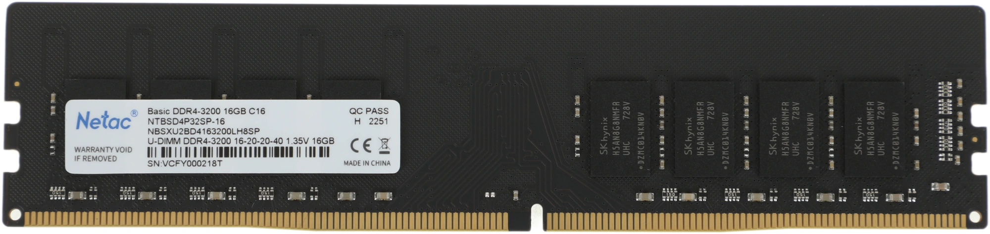 Память DDR4 16GB 3200MHz Netac NTBSD4P32SP-16 Basic RTL PC4-25600 CL16 DIMM UDIMM 288-pin 1.35В single rank Ret — миниатюра 3