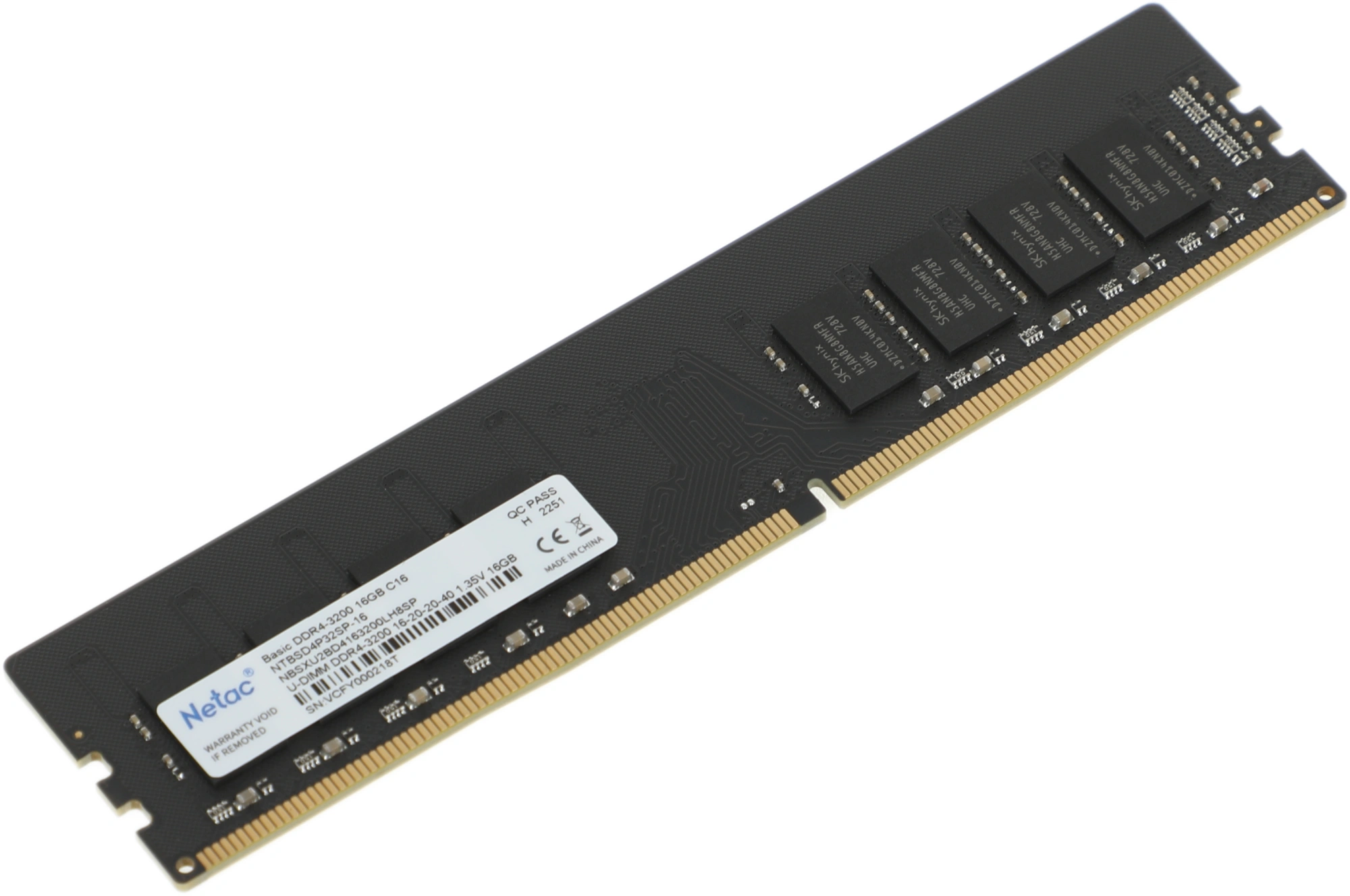 Память DDR4 16GB 3200MHz Netac NTBSD4P32SP-16 Basic RTL PC4-25600 CL16 DIMM UDIMM 288-pin 1.35В single rank Ret — миниатюра 4