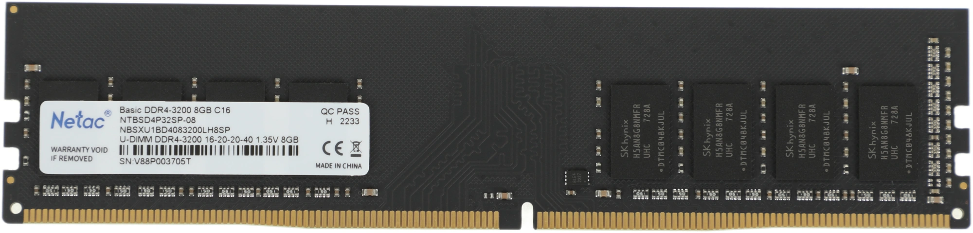 Память DDR4 8GB 3200MHz Netac NTBSD4P32SP-08 Basic RTL PC4-25600 CL16 DIMM UDIMM 288-pin 1.35В single rank Ret — миниатюра 3