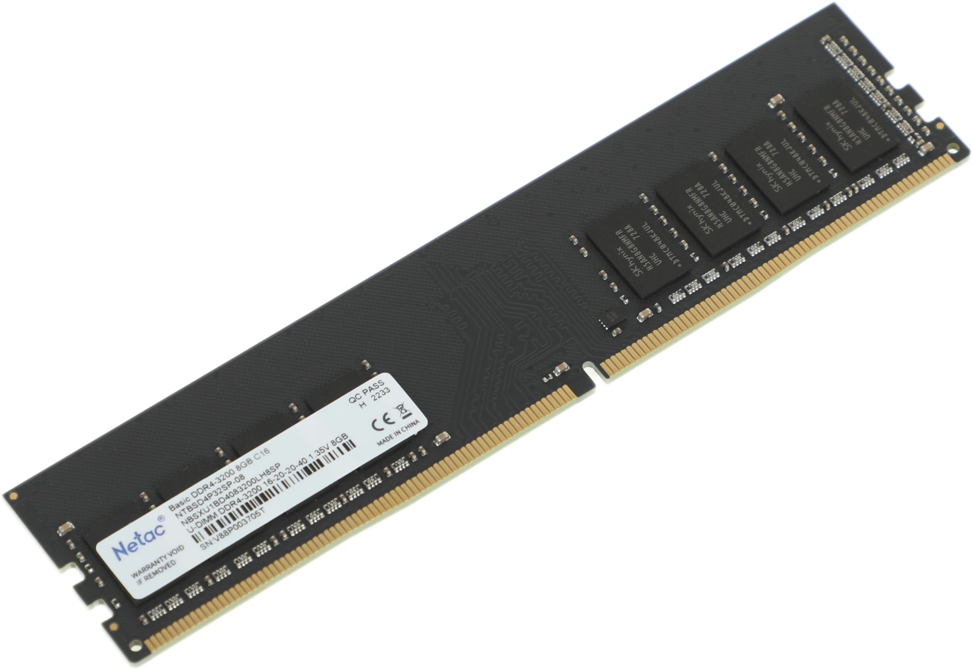 Память DDR4 8GB 3200MHz Netac NTBSD4P32SP-08 Basic RTL PC4-25600 CL16 DIMM UDIMM 288-pin 1.35В single rank Ret — миниатюра 4