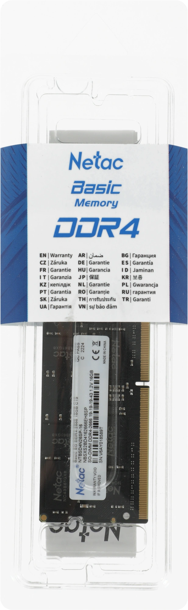 Память DDR4 16Gb 2666MHz Netac NTBSD4N26SP-16 Basic RTL PC4-21300 CL19 SO-DIMM 260-pin 1.2В single rank Ret — фото 1