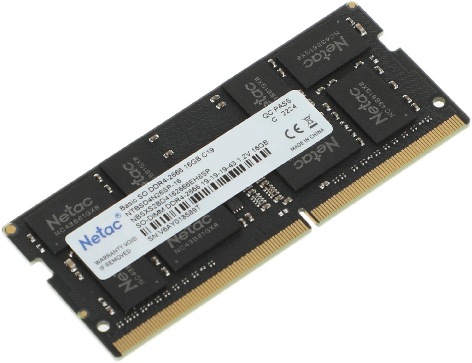 Память DDR4 16Gb 2666MHz Netac NTBSD4N26SP-16 Basic RTL PC4-21300 CL19 SO-DIMM 260-pin 1.2В single rank Ret — миниатюра 4