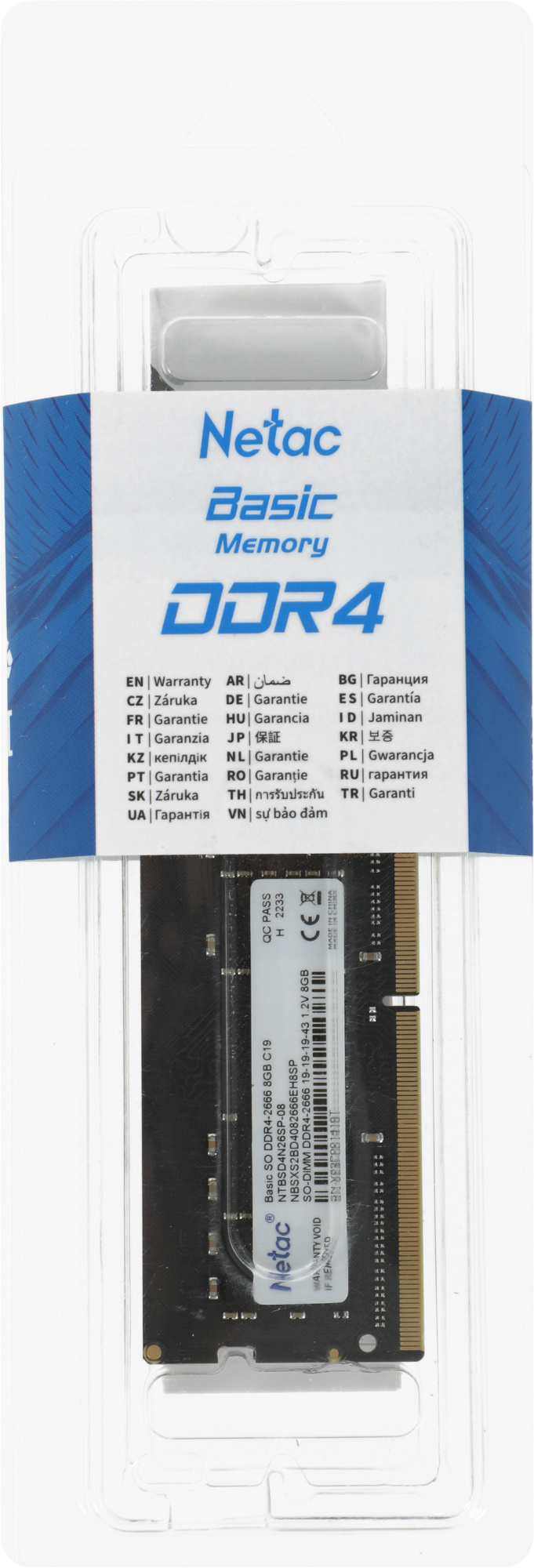 Память DDR4 8Gb 2666MHz Netac NTBSD4N26SP-08 Basic RTL PC4-21300 CL19 SO-DIMM 260-pin 1.2В single rank Ret — миниатюра 5