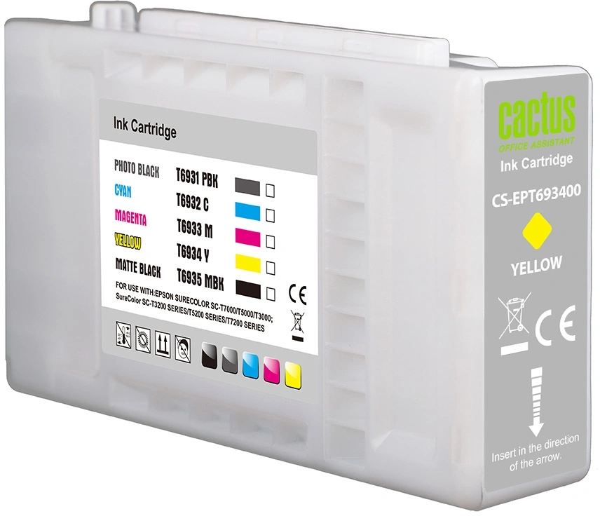 Картридж струйный Cactus CS-EPT693400 T6934 желт.пигм. (350мл) для Epson SureColor SC-T3000/T3070/T3200/T5000/5200 с чипом — миниатюра 2