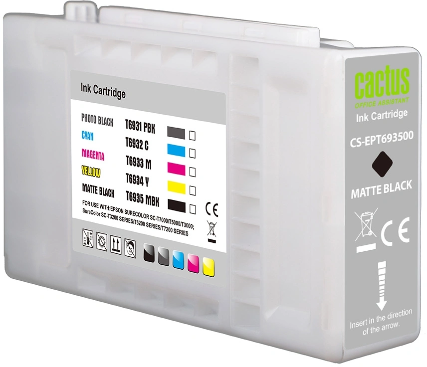 Картридж струйный Cactus CS-EPT693500 T6935 черный матовый (350мл) для Epson SureColor SC-T3000/T3070/T3200/T5000/5200 с чипом — миниатюра 2