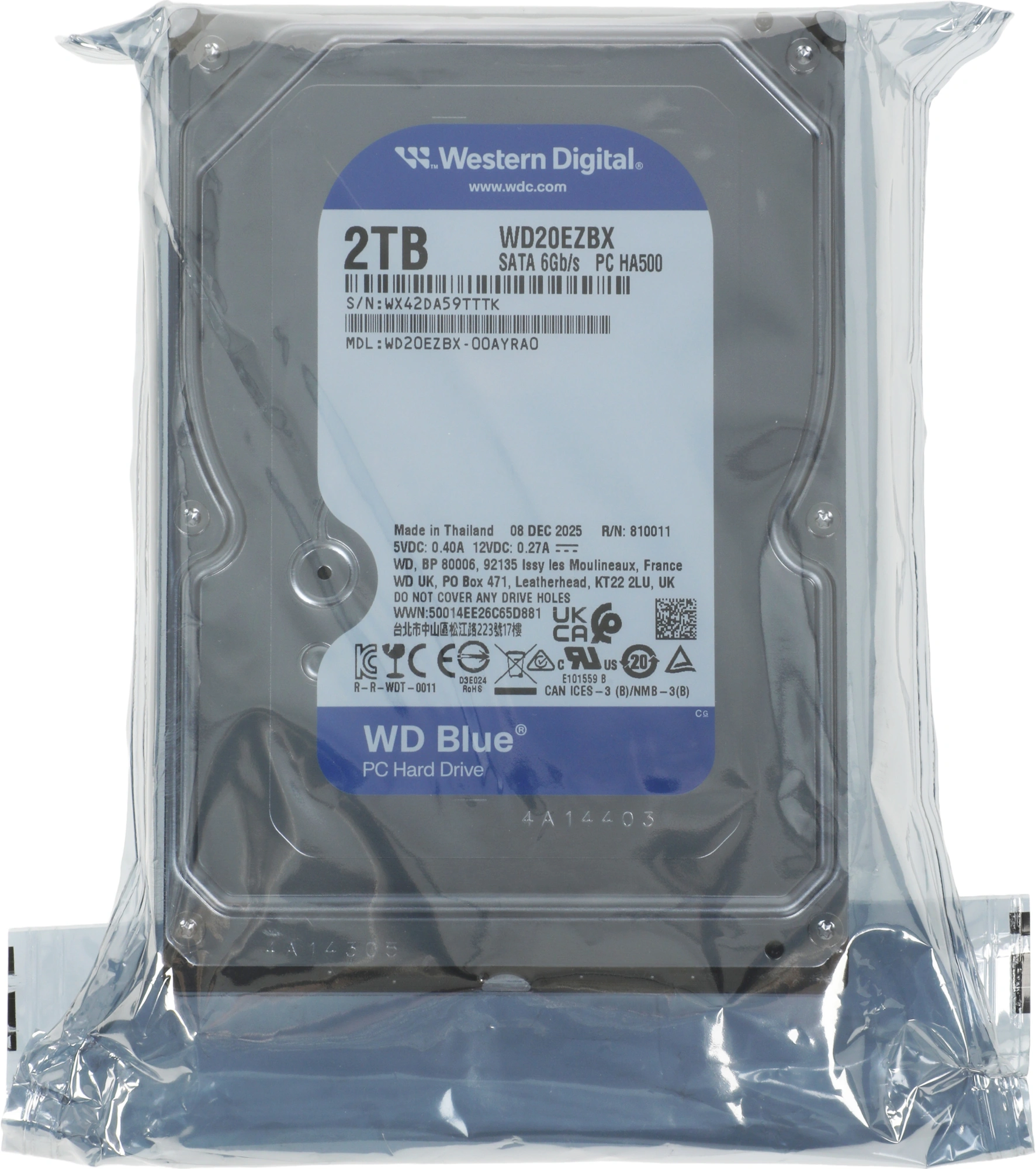 Жесткий диск WD SATA-III 2Tb WD20EZBX Desktop Blue (7200rpm) 256Mb 3.5" — фото 1