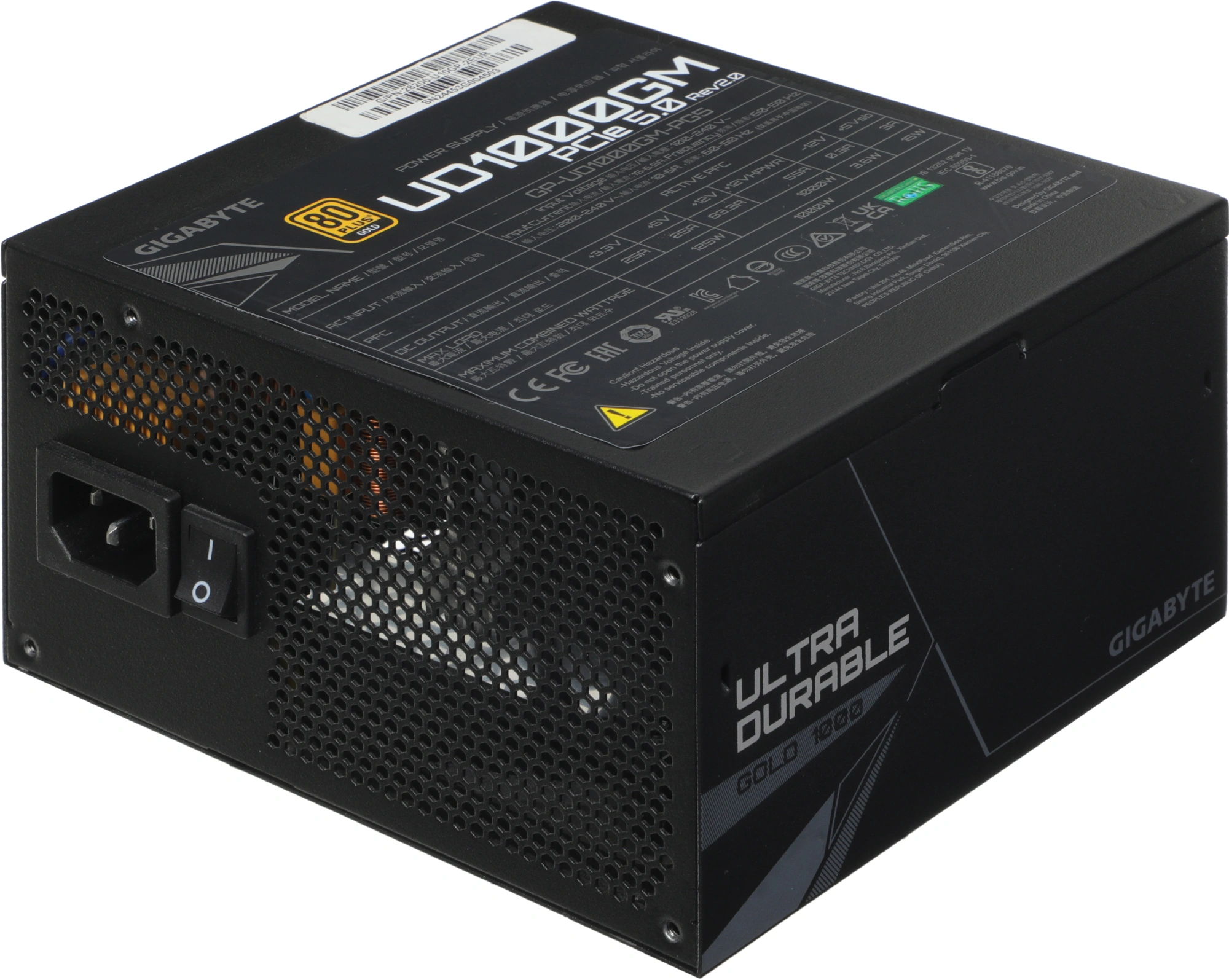 Блок питания Gigabyte ATX 1000W GP-UD1000GM PG5 V2 80+ gold (20+4pin) APFC 120mm fan 8xSATA Cab Manag RTL — фото 1
